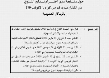 تقرير حول  احترام تدابير التـوقي من اِنتشار عدوى فيروس كورونا (كوفيد-19)